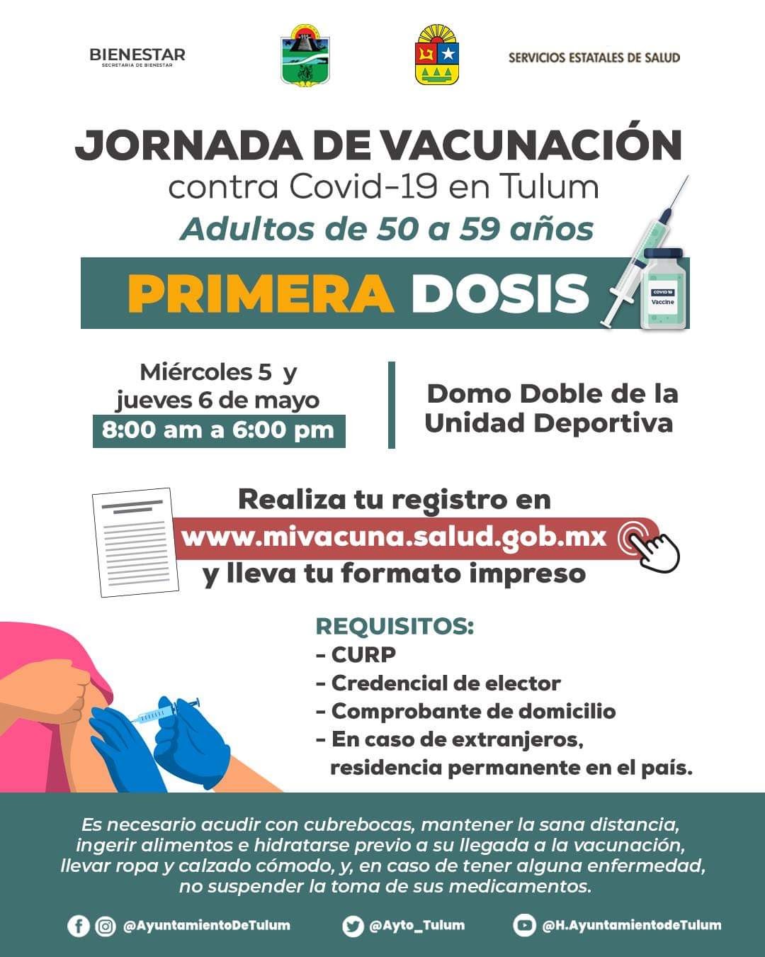 TULUM INICIA JORNADA DE VACUNACIÓN PARA PERSONAS DE 50 A 59 AÑOS