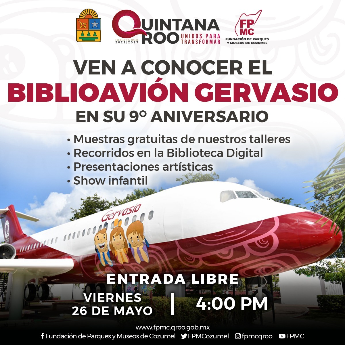 La Fundación de Parques y Museos de Cozumel celebrará el noveno aniversario del BiblioAvión Gervasio