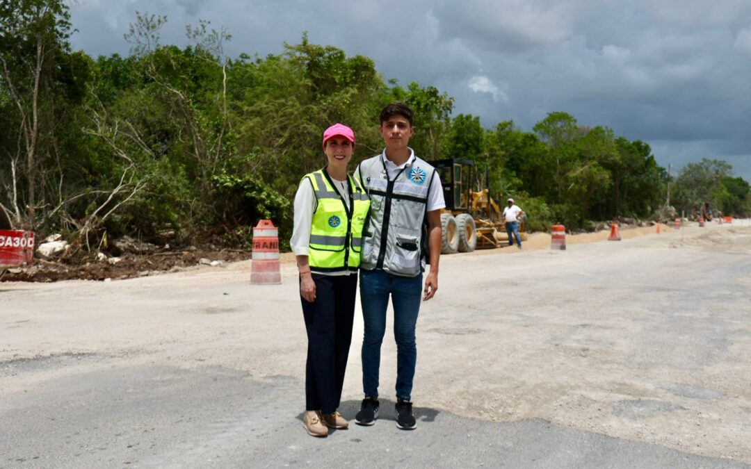 Atenea Gómez Ricalde supervisa avances de la pavimentación de la prolongación avenida Rancho Viejo