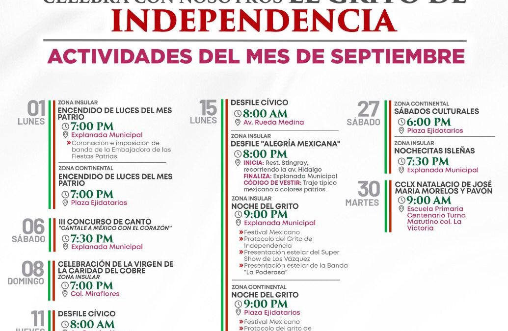 Isla Mujeres vivirá un septiembre de unidad, tradición y orgullo mexicano con amplio programa de Fiestas Patrias